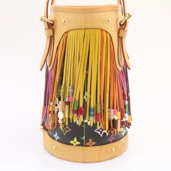 LOUIS VUITTON Monogram Multicolor Bucket Frange ToteBag Black M40110 Auth 25649S - Picture 5 of 15